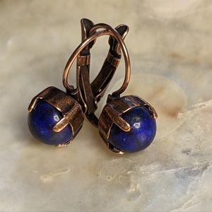Lapis Lazuli Drop Down Earrings in Copper